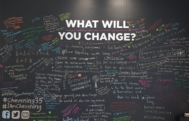The wall at the end of the exhibition